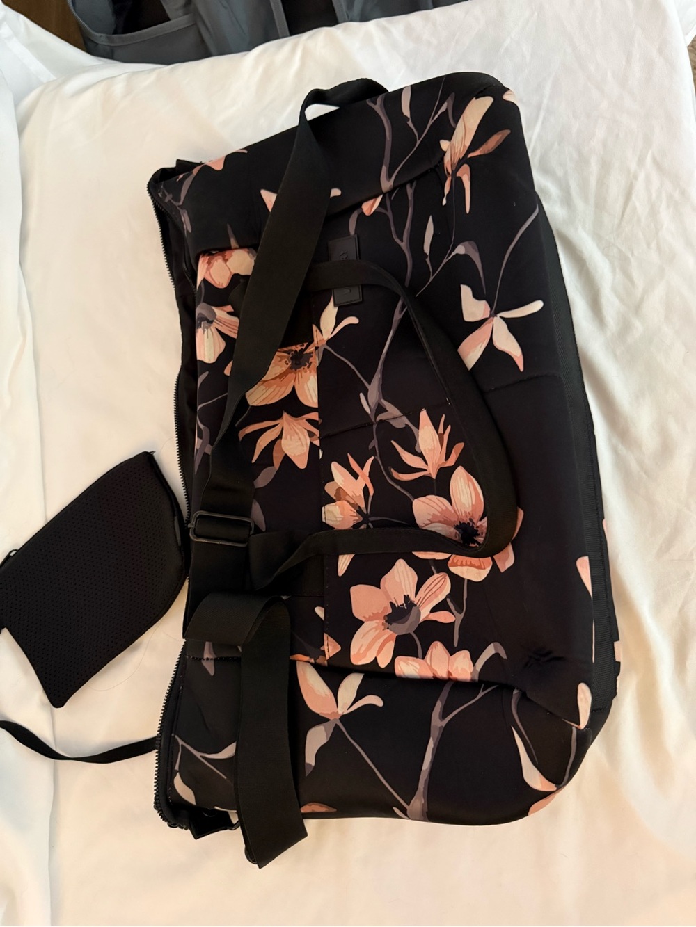 Floral Women’s Travel Duffel Bag - Black with Blush Floral